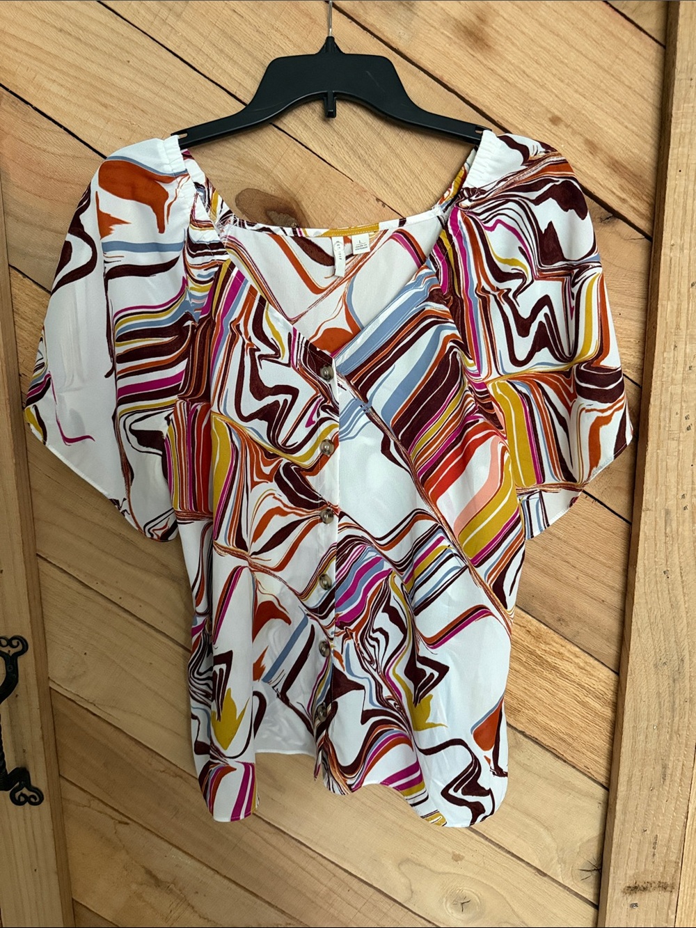 Cato White Multicolor Swirl Button-Front Blouse